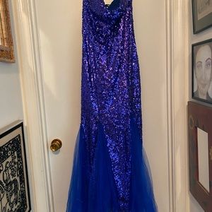 Strapless sequins prom dress, lace up back, large